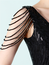 V-Neck Chain Graphic Sequin Prom Dress